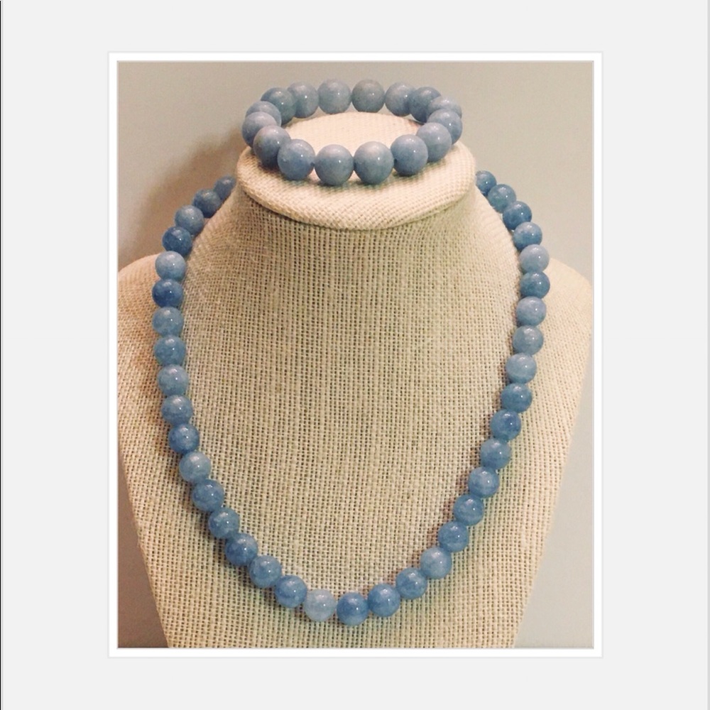 Aquamarine Quartz Beads Necklace and Bracelet